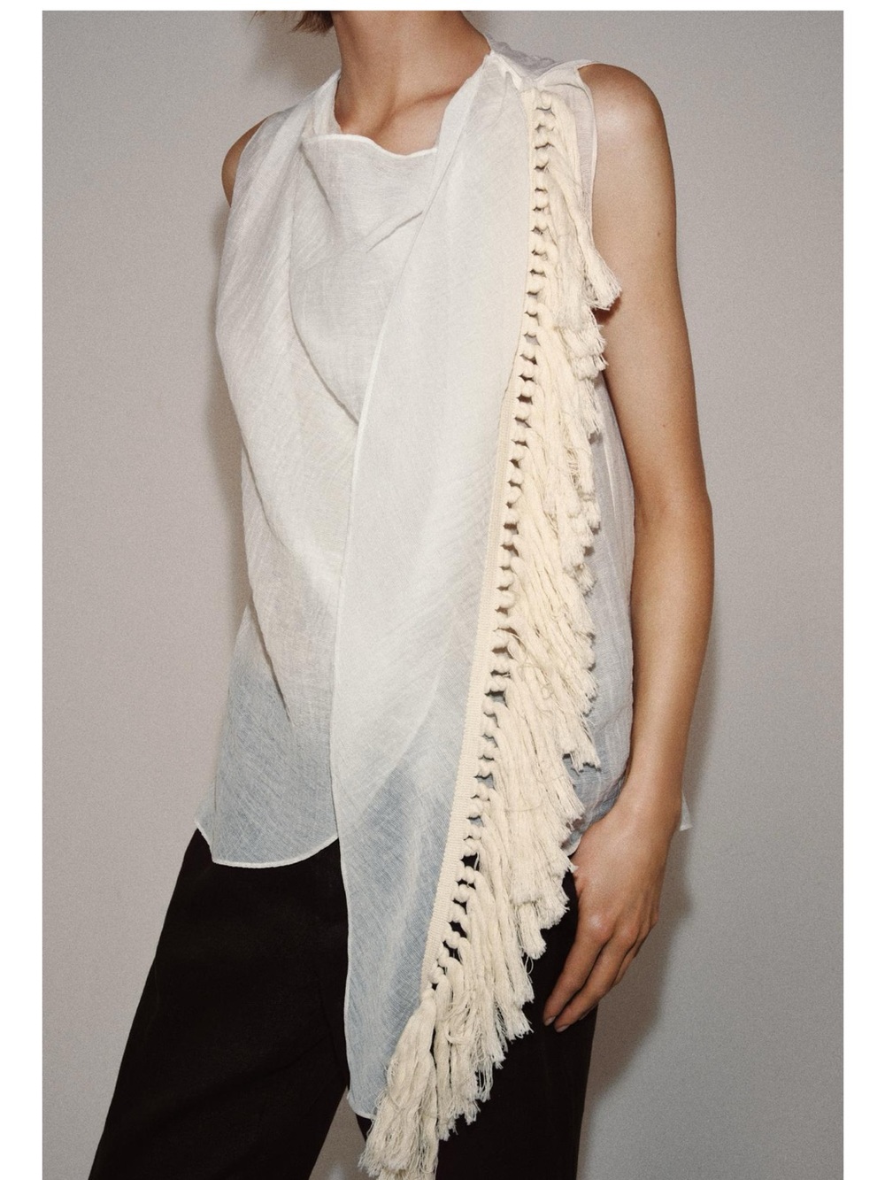 ZARA SEMI SHEER FRINGED TOP